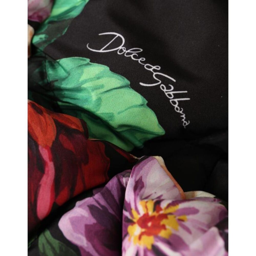 Dolce & Gabbana Floral Print Hooded Down Jacket Women Black Hats - Picture 5 of 6